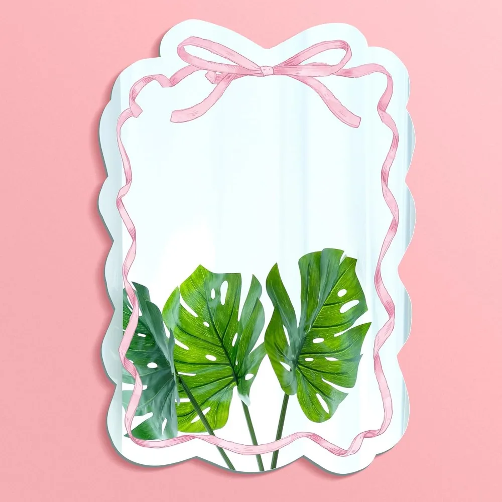 

Pink bow magnetic storage cabinet mirror, 5 x 7 inch small acrylic mirror with magnetic backing
