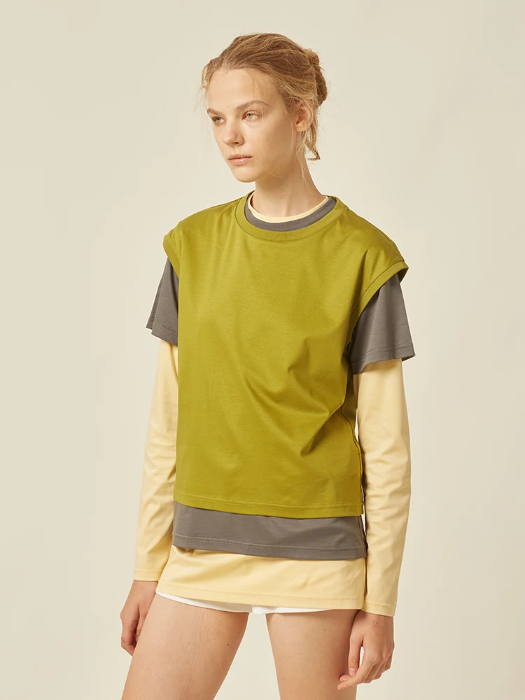 

BONUET High Precision Cloud Sensation Dry Cotton Tee Piece Set T-irt Top Casual Sle Long Sve round Ne Pure Color