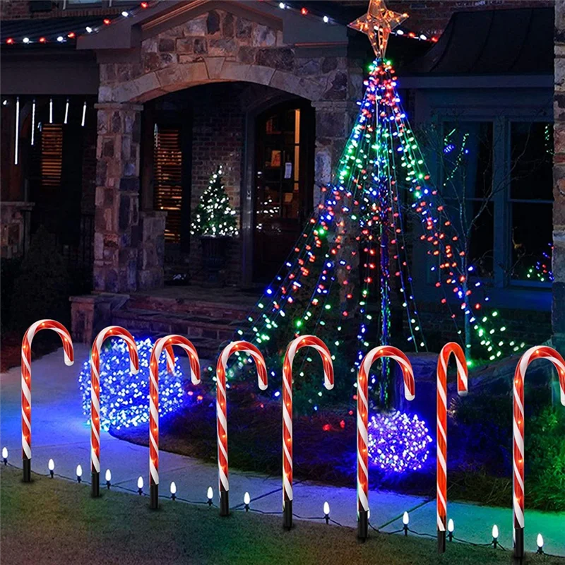 

Promotion! Bright 5Pcs 14 Inch Christmas Candy Cane Pathway Markers, Xmas Pathway Lights Outdoor With Warm White Lights For Gard
