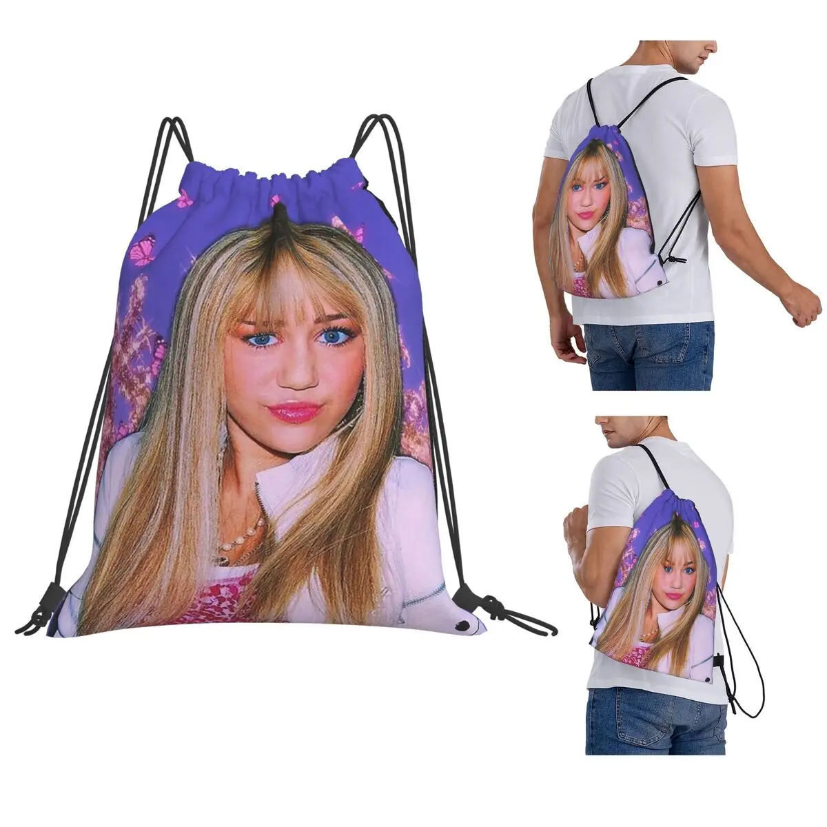 

Hannah Montana Backpacks Casual Drawstring Bags Storage Bag Book Bags for Man Woman School
