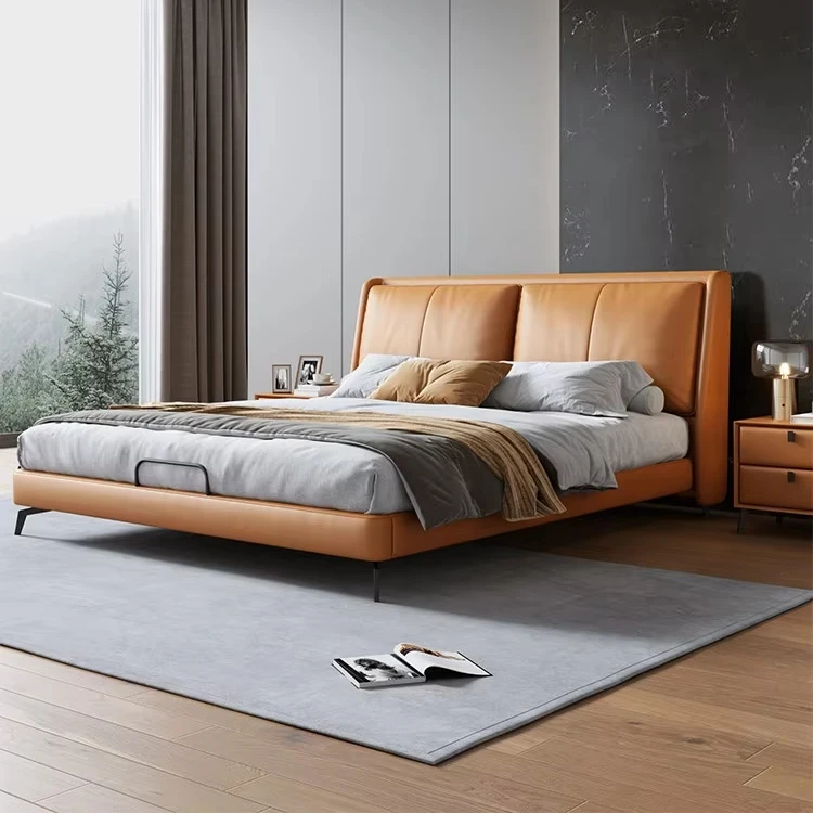 xx-Leather Full Size Modern Minimalist Design Master Bedroom Light Luxury Storage Bed Metal Eco-Friendly Cowhide Soft-Pack&