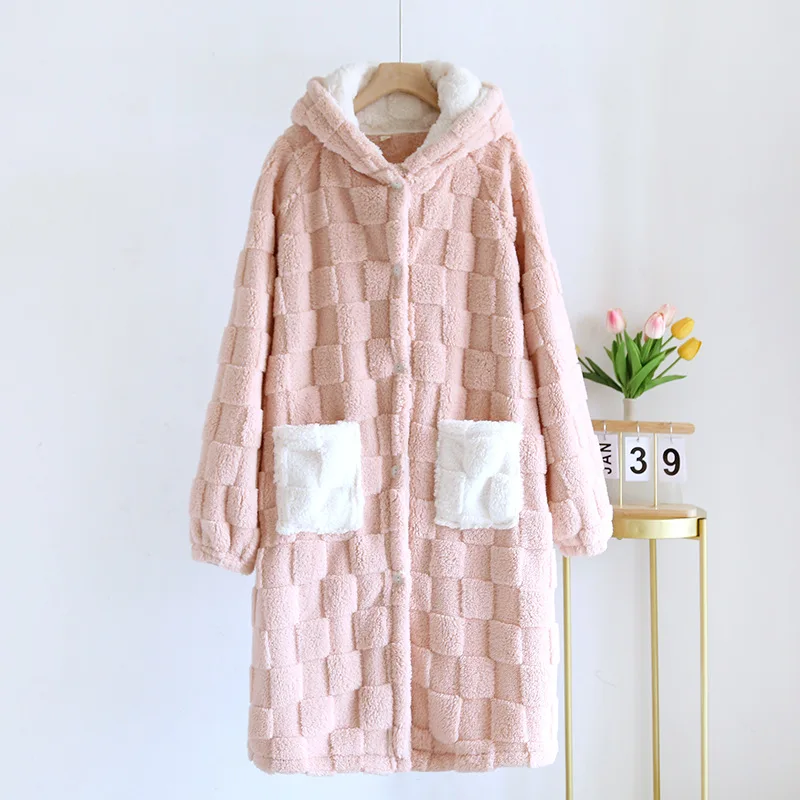 Couples Nightdress Men's Women's Sleepwear Coral Fleece Thickened Nightgowns Autumn Winter Flannel Bathrobe Gown Home Dress