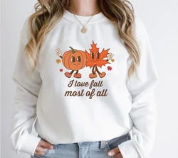 Colored I Love Fall Most of All Sweatshirt Vintage Women Long Sleeve Jumper Autumn Pumpkin Leaf Pullovers