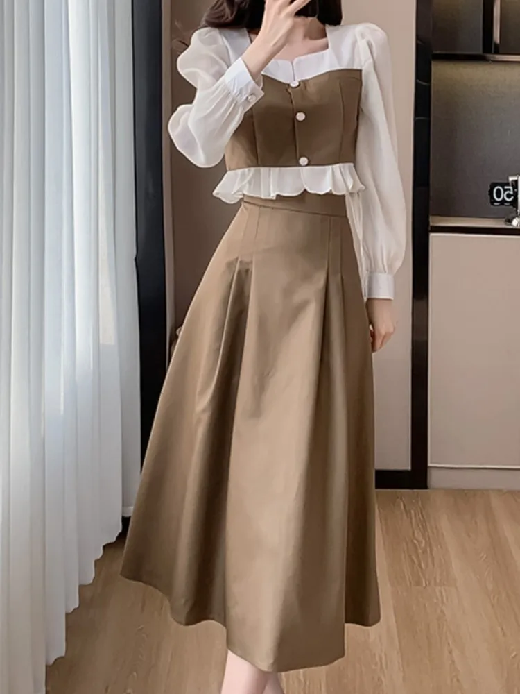 Women Elegant Short Coat A-Line Midi Skirt Suit Slim Korean New Fashion Female High Waist Long Sleeve Spring Summer 2 Piece Set