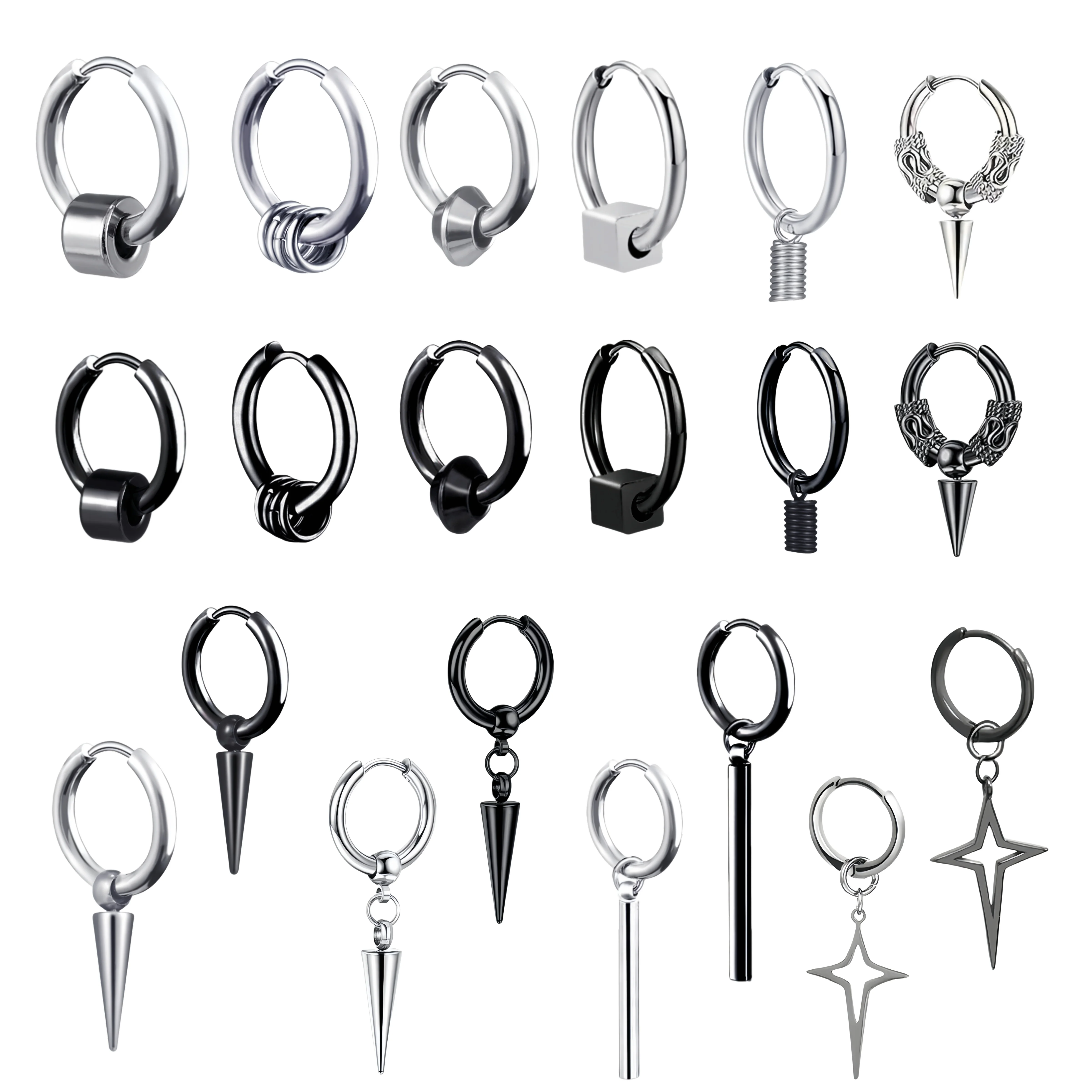 

10 Pair/Pack Wholesale Stainless Steel Hoops Earrings Women Men Aesthetic Round Beads Party Piercing Ear Jewelry Y2k Accessories