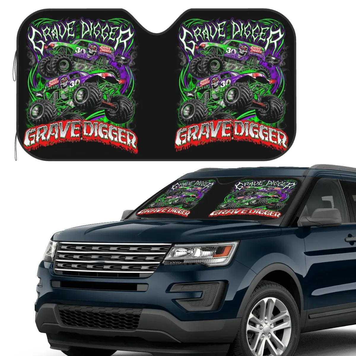 

Monster Jam Grave Digger Monster Truck Art Fans Sunshade Windscreen Car Front Windshield Window Sun Visor Accessories Covers