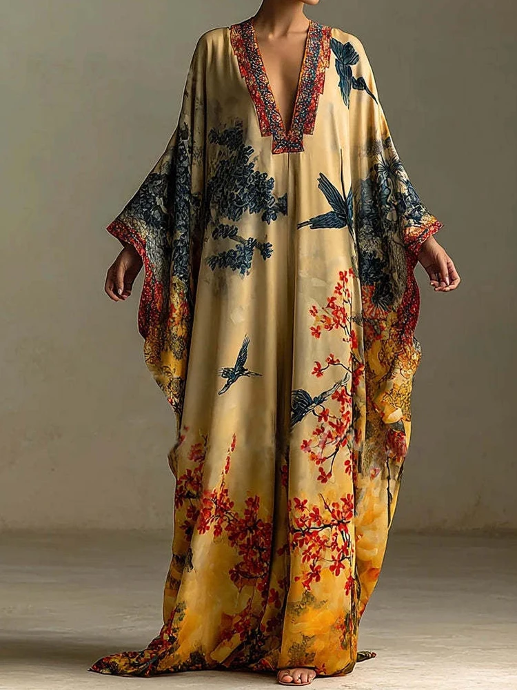 

Осеннее модное шикарное платье макси с длинным рукавом, женское праздничное платье с лоскутным принтом, винтажное простое женское платье с V-образным вырезом 2026 года