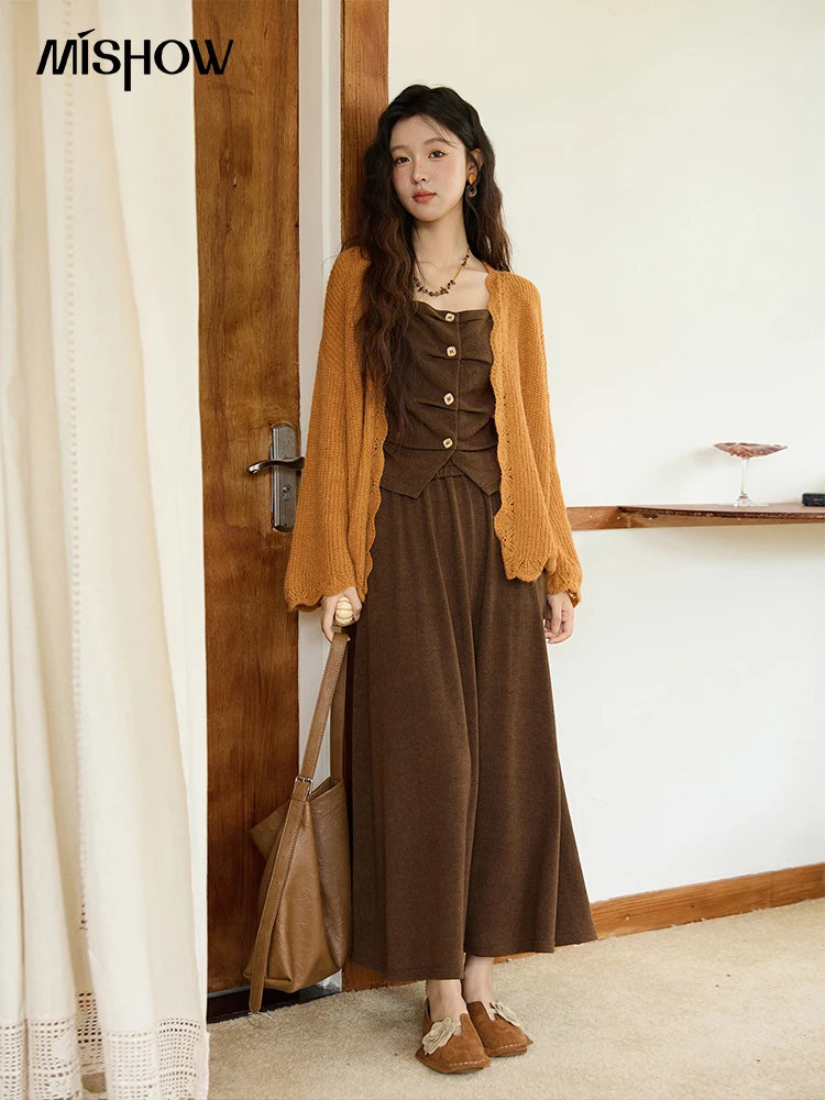 MISHOW Pumpkin Knitted Cardigan for Women Autumn 2025 Loose Wavy
