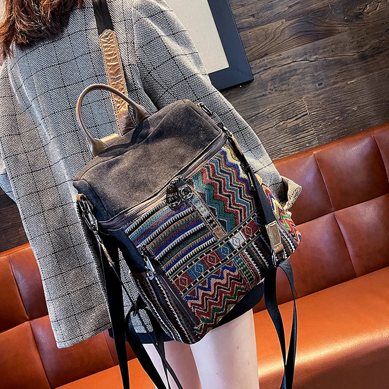fashionable-embroidered-leather-denim-backpack-women's-large-capacity-crossbody-bag-trendy-british-style-soft-handle-backpack