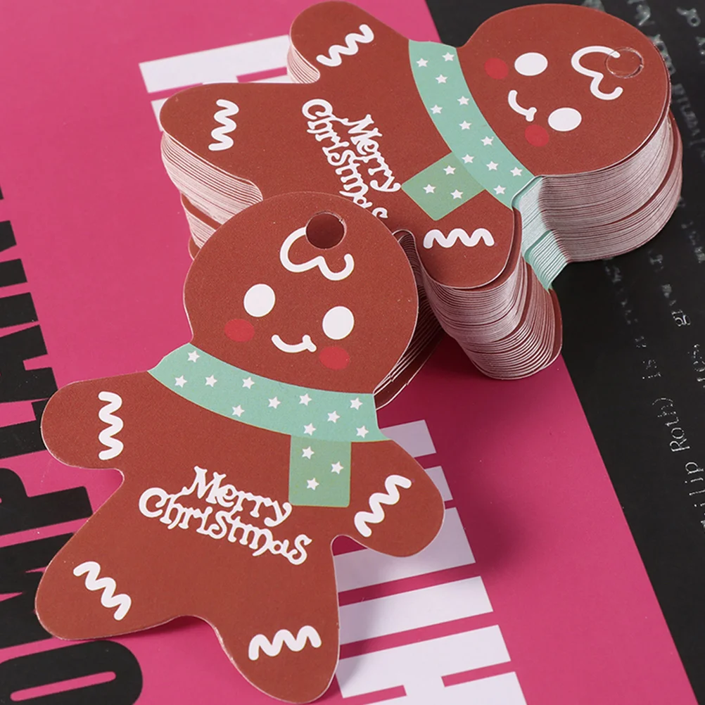 

100 Pcs Christmas Tags Gift Labels Gingerbread Craft Stocking Name Paper naments Kraft Paper DIY Holiday Favor Tags