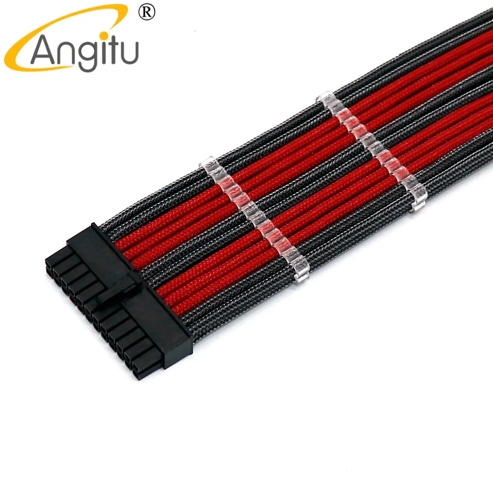 Angitu 20/30cm 24pin ATX Extension Power Cable Motherboard 24 Pin Male to Female Adatper 10 Colors With Free Cable Combs