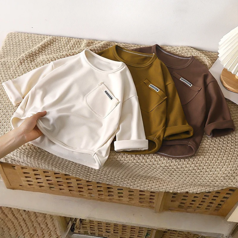 1–10 Jahre Kinder-T-Shirt, koreanische Kinder, einfaches langärmeliges Basisshirt, Baby-Jungen und Mädchen, 2025, Herbst-Winter, neues Baby, lose Oberteile – Detail 2