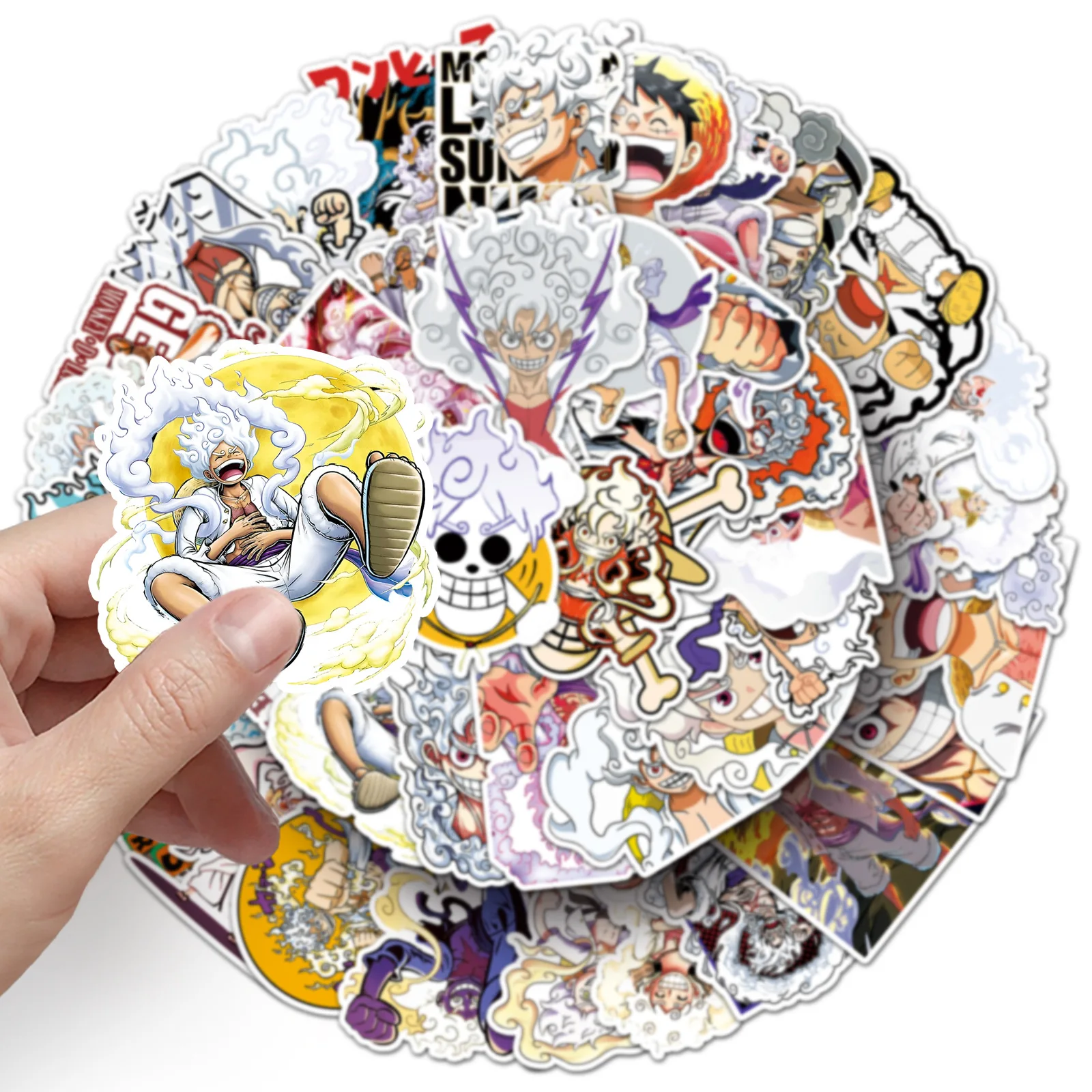 50PCS Cartoon Luffy Gear 5 Stickers One Piece Anime Sticker Graffiti Decals Scrapbooking Laptop Phone Sticker for Kids Girls