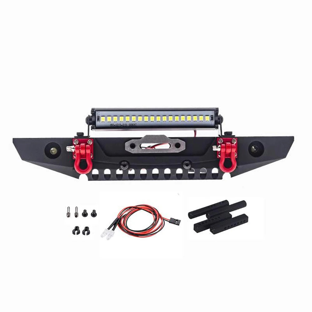 Metal Front Bumper With LED Light For 1/10 RC Crawler Car Trax Trx4 Trx-4 Defender Bronco Axial SCX10 90046 90047 Upgrade Parts