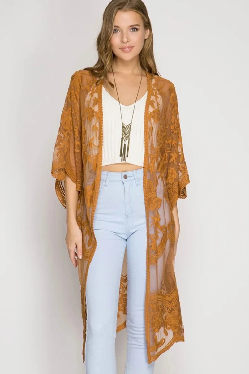 Kimono de encaje para playa para mujer, cárdigan femenino bordado, blusa larga, Camisa blanca y negra, Túnica, prendas de vestir exteriores, 2022