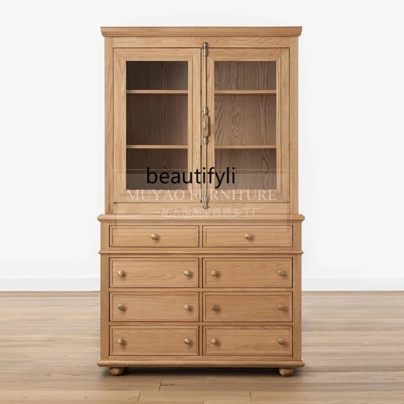 

American solid wood dining side cabinet log style restaurant wine cabinet storage multi-functional storage cupboard