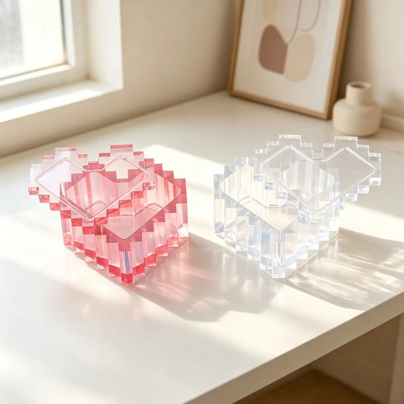 silicone mold, mirror pixel heart storage box mold, heart-shaped aromatherapy base plaster drop-glue tabletop storage mold