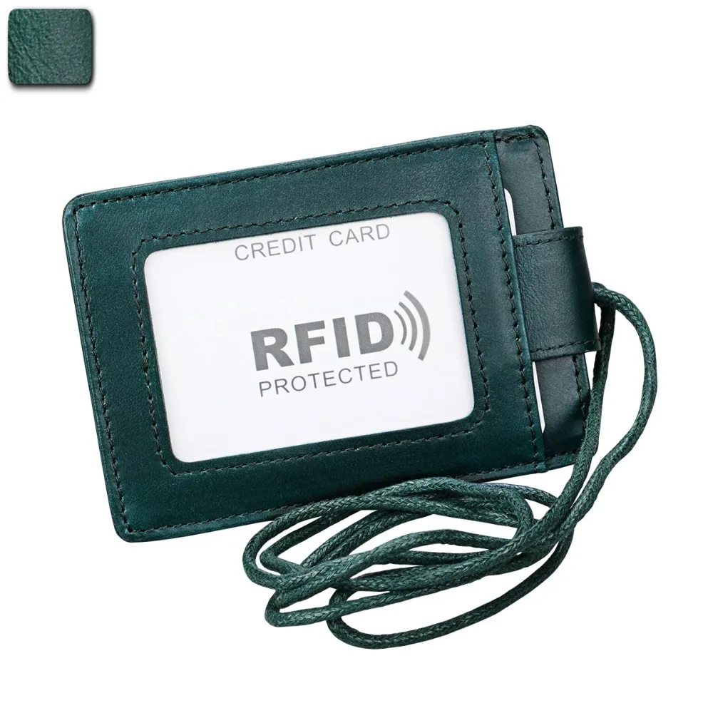 

Genuine Leather ID Card Holder RFID Blocking With Lanyard RFID Blocking Card Cover Slim Wallet Coin Purse Work Card Holders