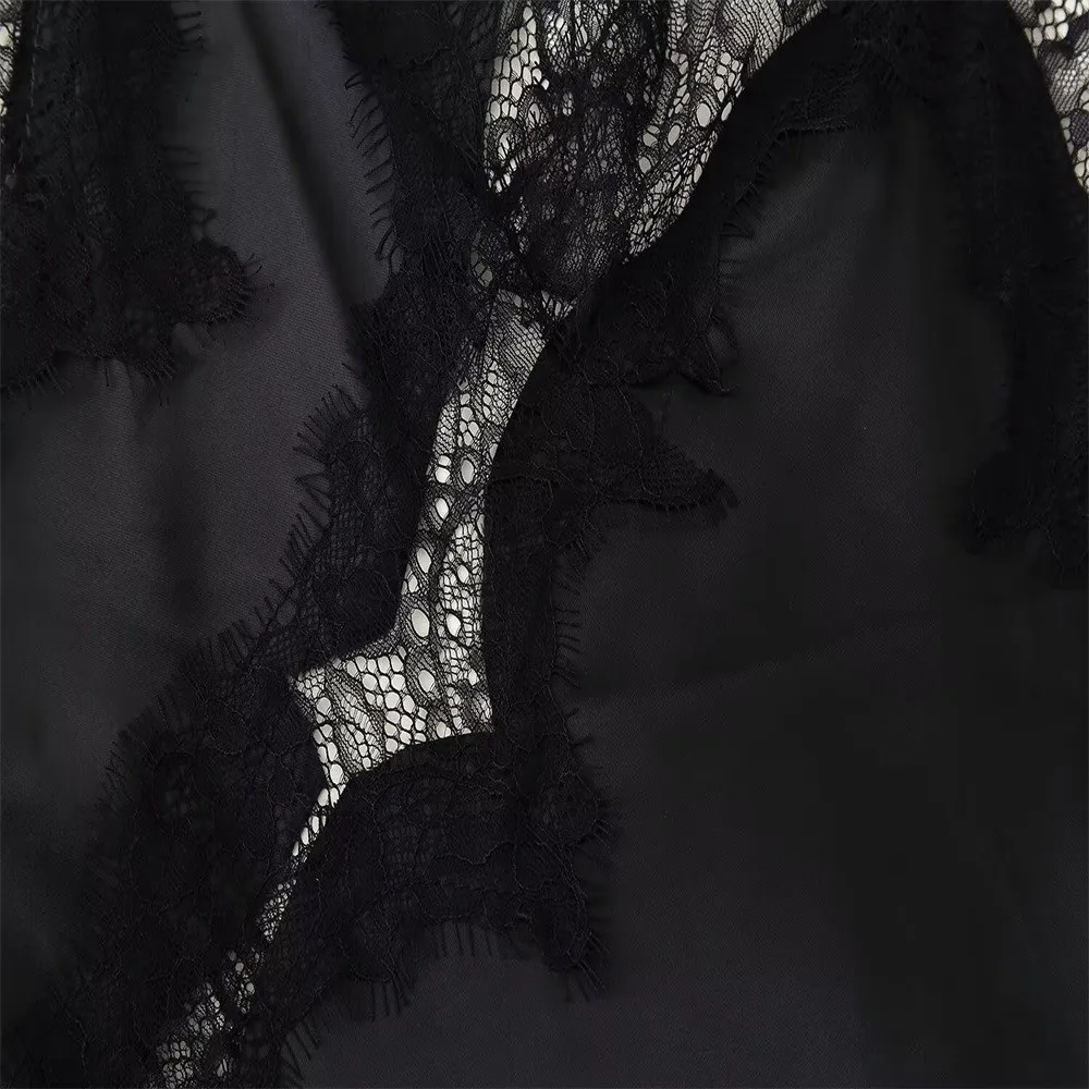 เสื้อครอปสายเดี่ยวลูกไม้หลวมๆ สไตล์ฝรั่งเศส เซ็กซี่ โชว์หลัง ไม่มีแขน ทรงไม่สมมาตร เหมาะสำหรับฤดูใบไม้ผลิและฤดูร้อน