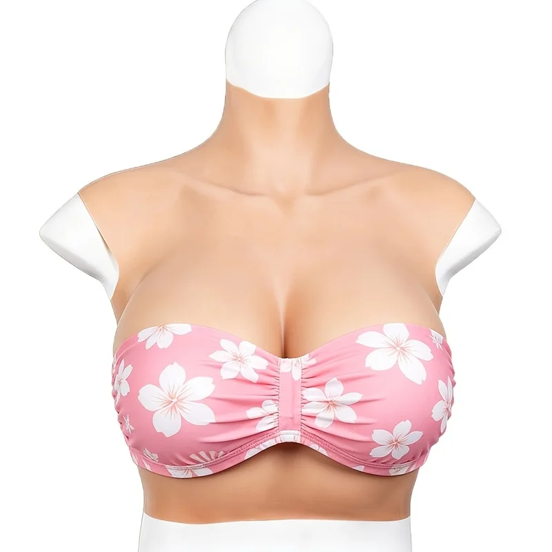 Plus Size High Neck Seamless Silicone Chest Plate & Breast Cup - Suitable for Surgery, Post-Surgery, Film/TV Props, Adhesive