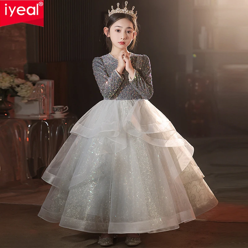 

IYEAL Children Girls Sequin Dress Girl Fashion Long sleeved Princess Dress Girl Host Piano Performance Birthday Dress