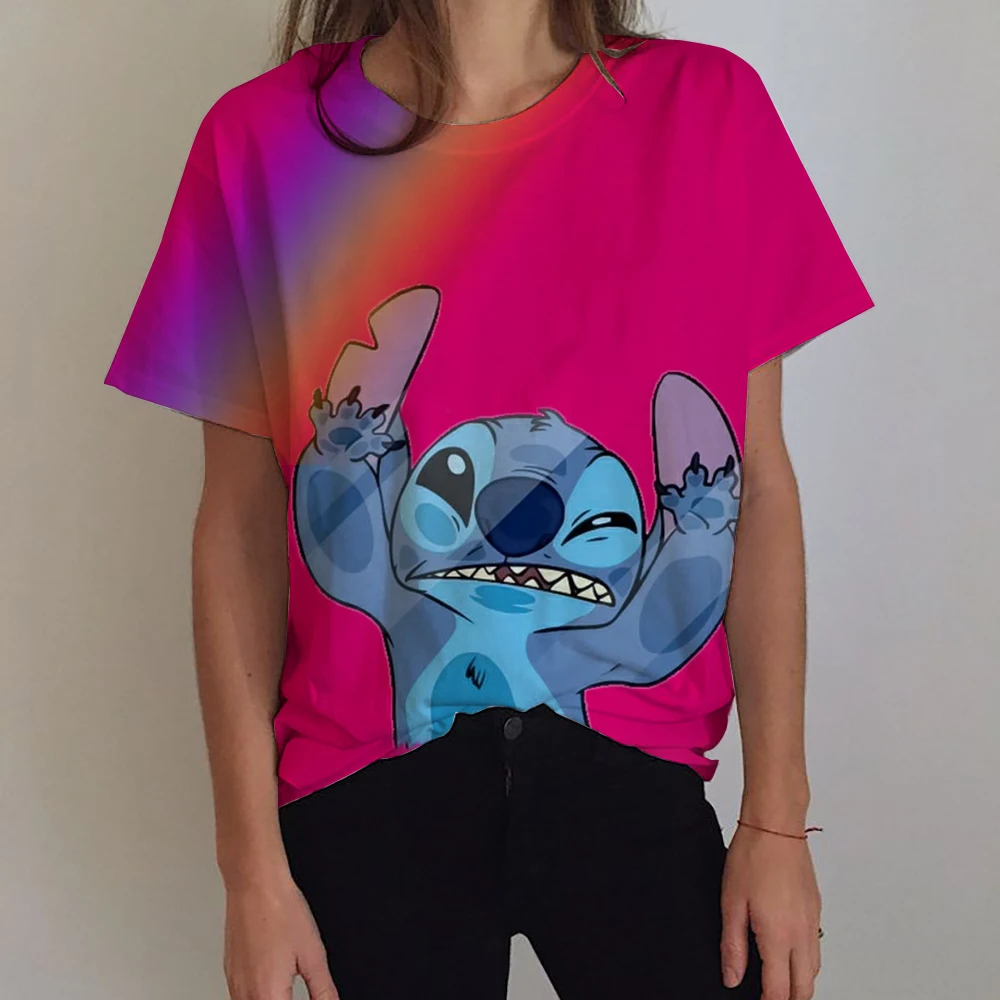 كارتون لطيف ليلو غرزة المرأة تي شيرت Kawaii الجرافيك قصيرة الأكمام تي شيرت 2025 الصيف الشارع الشهير طباعة Y2k الملابس القمم #6