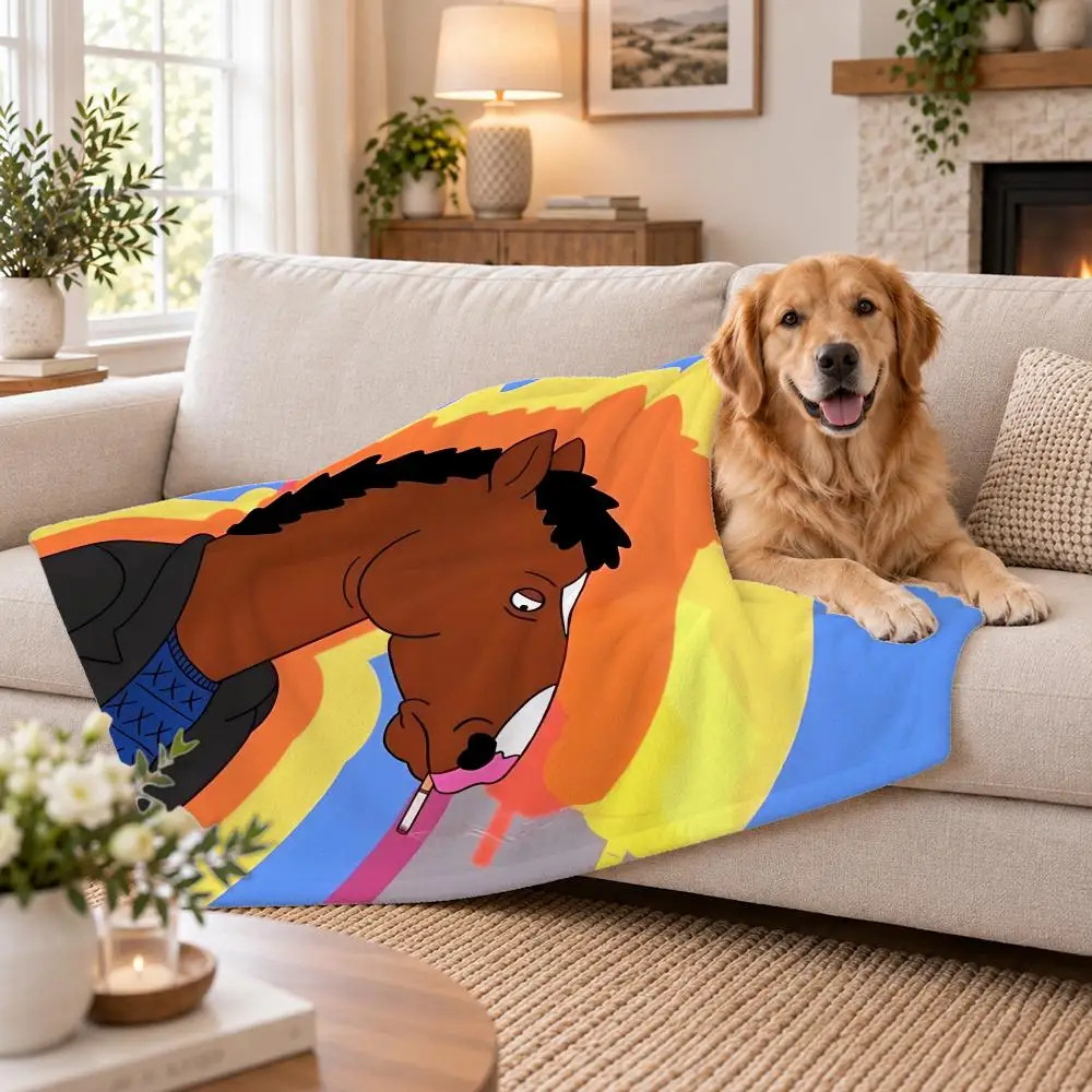 Animation BoJack Horseman Throw Soft Plush Flannel Pet Blanket, Home Decor Cover for Sofa, Bed, Trip & Picnic