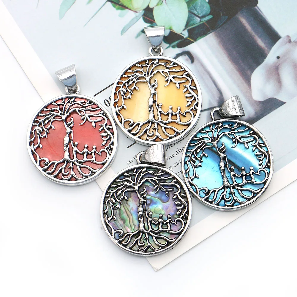 Round Natural Colorful Polished Shell Electroplated Single‑Hole Wrapped‑Edge Pendant DIY Jewelry Material Gift for Necklaces