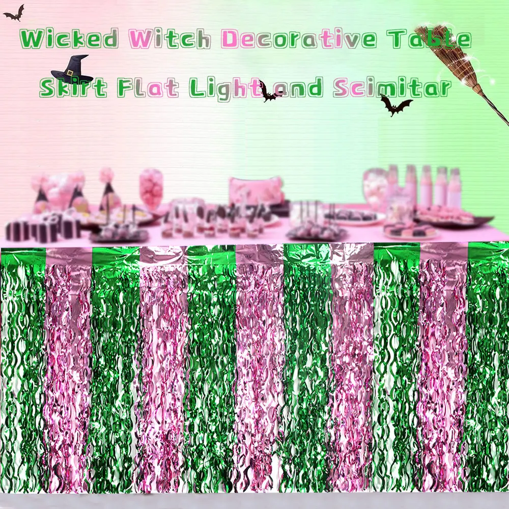 Wicked Witch Party Table Decor - Pink & Green - PET Tinsel Color-Block Fringe Curtain