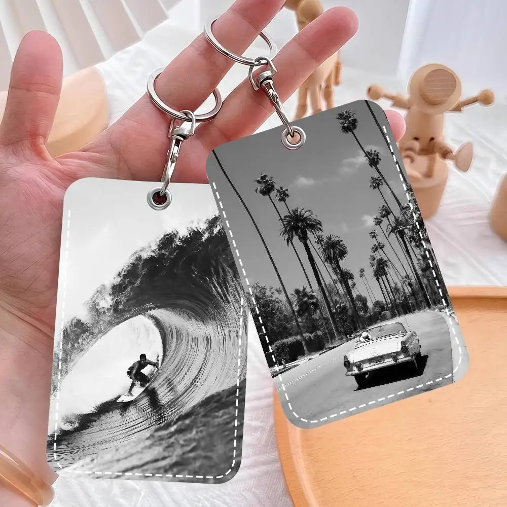 

1 шт., черно-белый кожаный чехол для карт с изображением пальмы и пляжа, модный кожаный чехол для карт, прочный держатель для кредитных и транспортных карт
