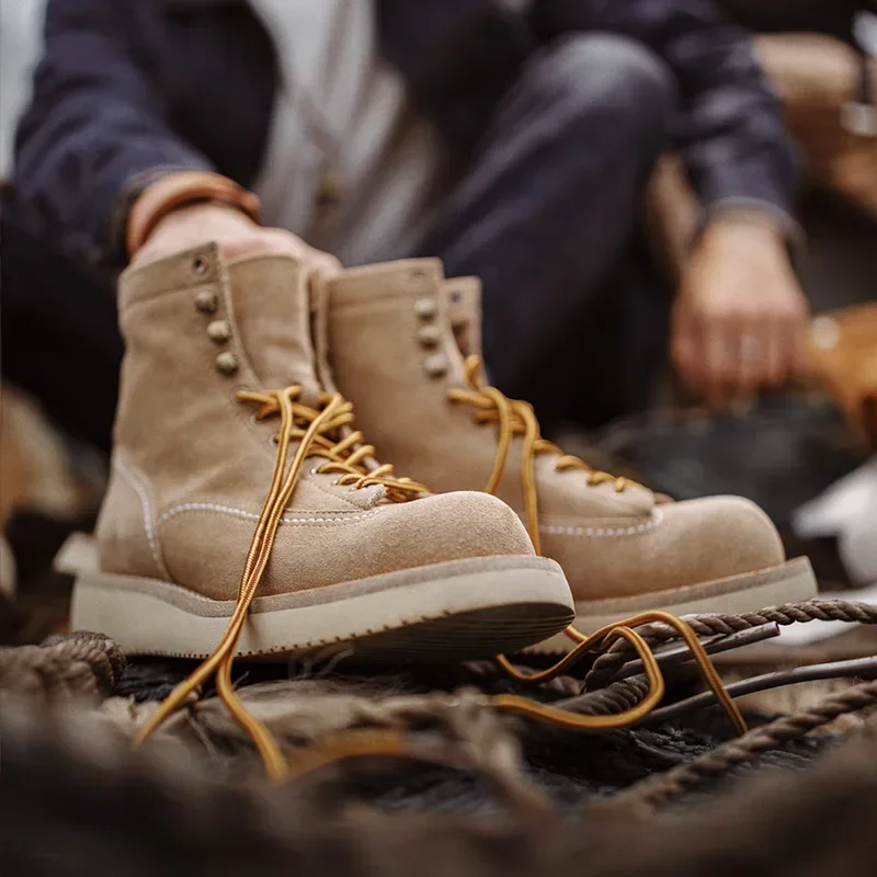 Maden-Botines de piel de ante Vintage para hombre, botas de desierto, zapatos de seguridad cálidos e informales, zapatos de combate para senderismo