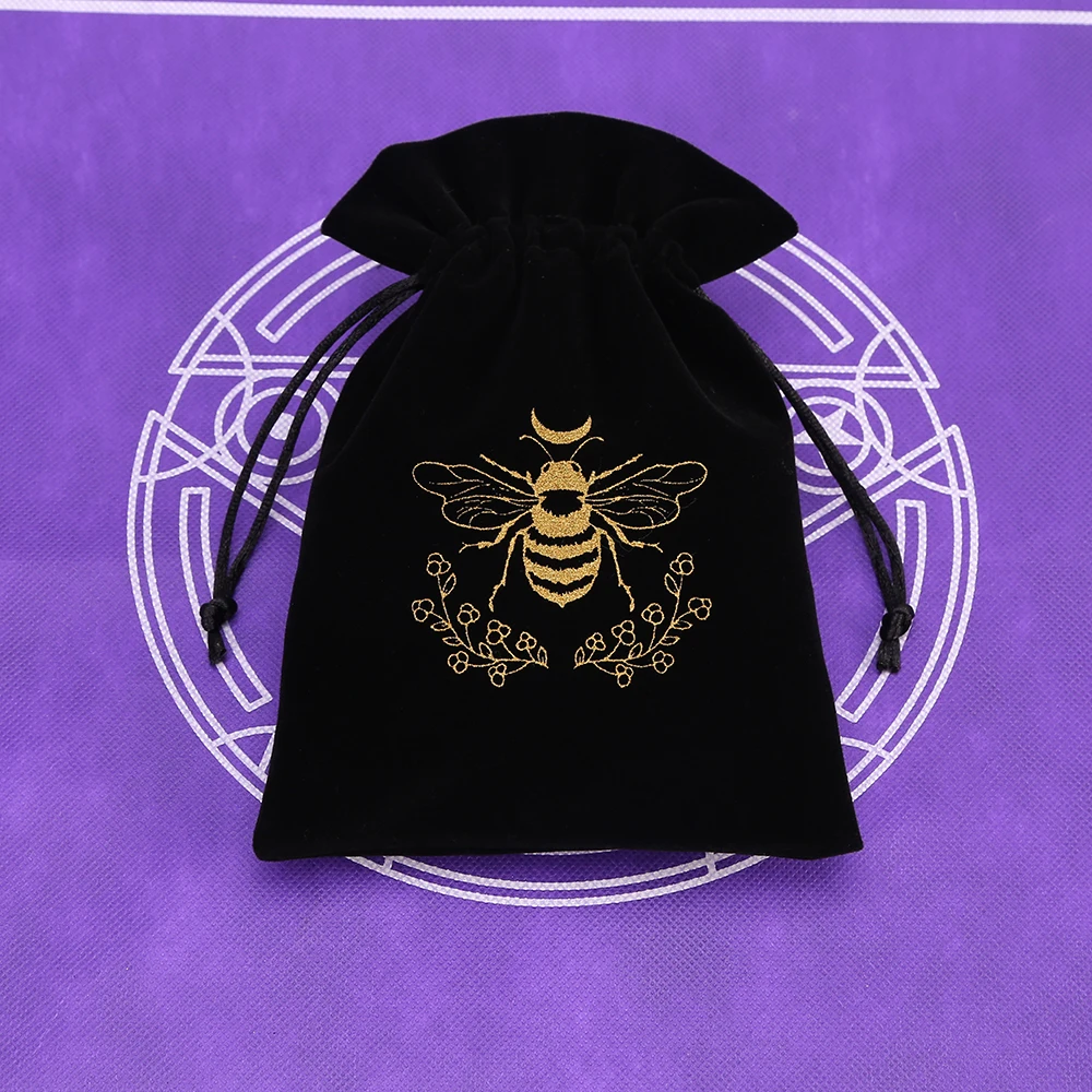 1 stücke Schwarz Samt Tarot Lagerung Tasche Mini Kordelzug Paket Hexe Wahrsagerei Kristall Tasche Tasche Würfel Halter Brettspiel Gold – Detail 25