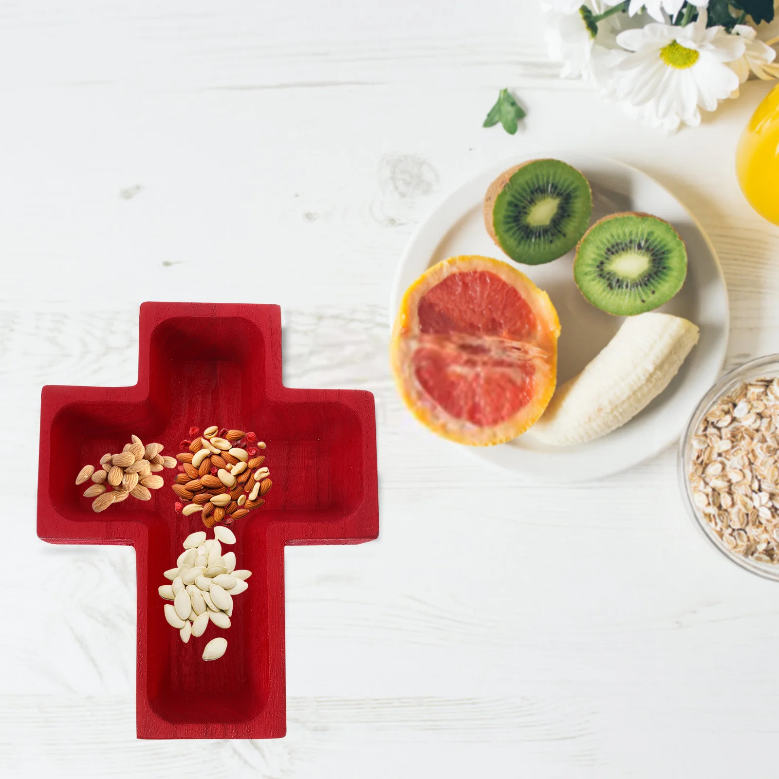 

Wood Fruit Tray Cross Design Elegant Serving Platter for Cakes Snacks Dry Fruits Household Decorative Kitchen Utensil