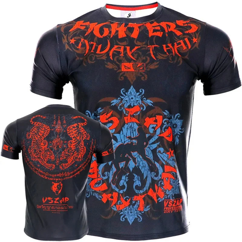 Muay Thai Training 3D Sport Quick-dry Breathable Men Plus-size T-shirt Street Fitness Boxing Jiu-jitsu Team Uniform Short-sleeve