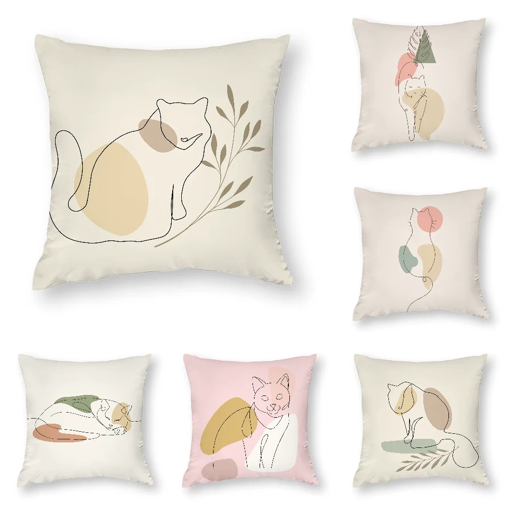 

Cat Minimalist Line Art Pillow Case 3D Print Polyester Fiber 45*45 cm Home Sofa Throw Pillow Cover Decoration Festival Gift