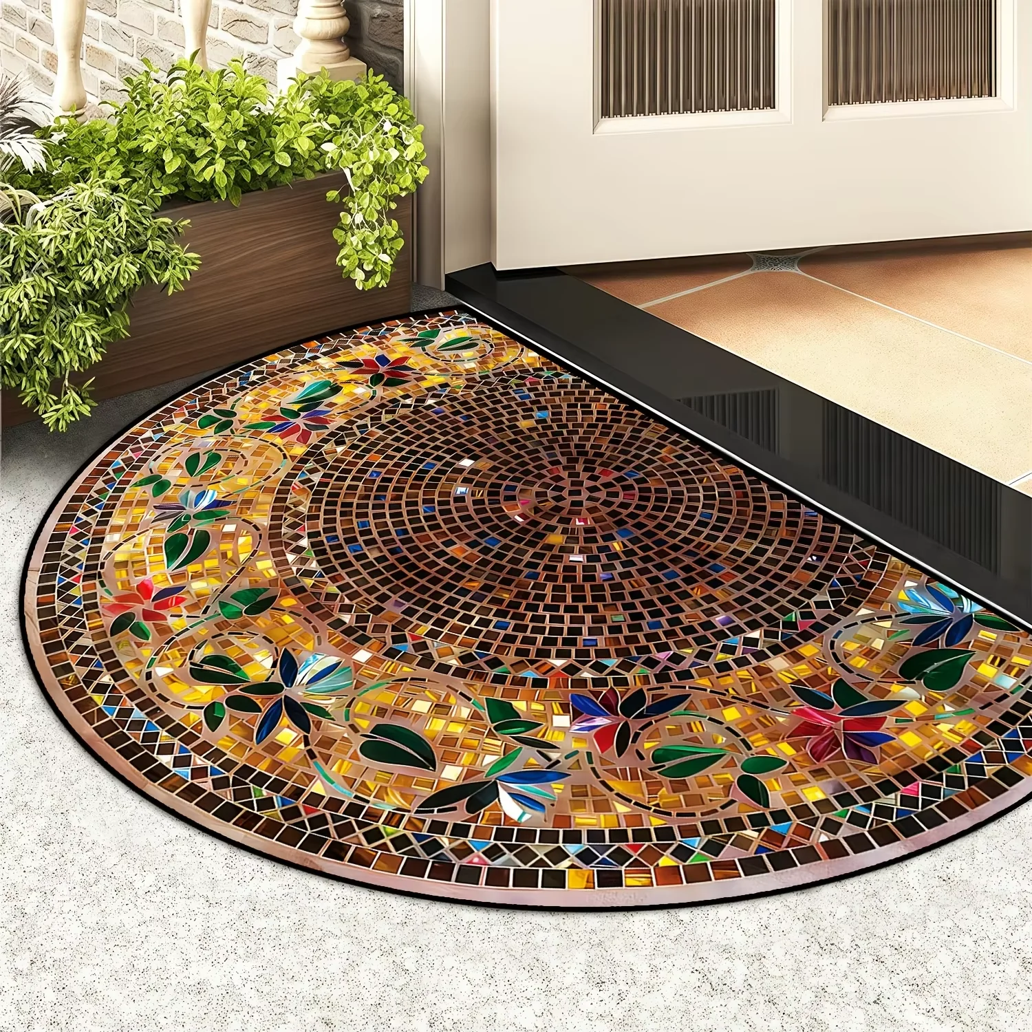 VIKAMA Luxury Retro Ethnic Style Welcome Mat Artificial Vision Carpet Home Semi-Circular Suitable for All Seasons Anti-fouling