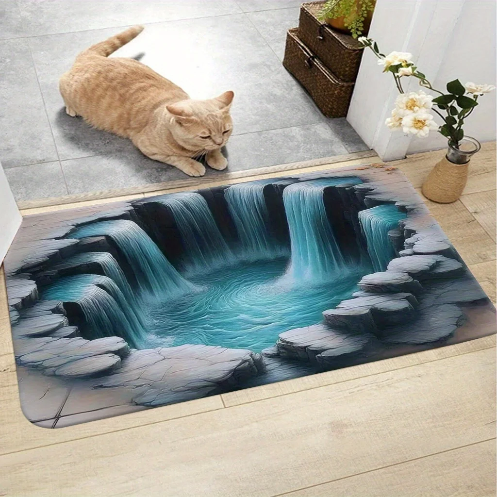 

1 шт., 3D-водопад, иллюзия, коврик для двери — машинная стирка, полиэстер, нескользящий коврик для гостиной, спальни, ванной комнаты, патио
