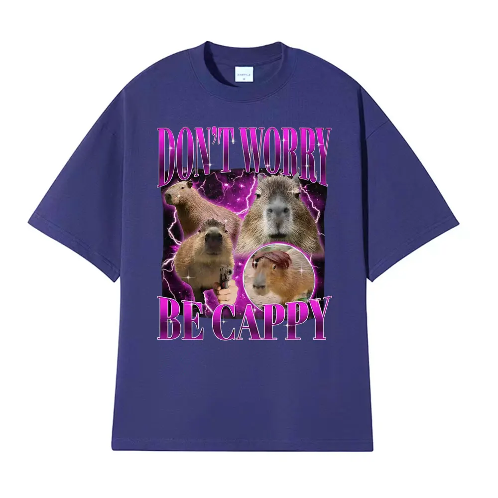 Funny Capybara Meme T Shirts Don't Worry Be Cappy Vintage Graphic T-shirts Men Women Fashion Hip Hop Casual Short Sleeve T-shirt