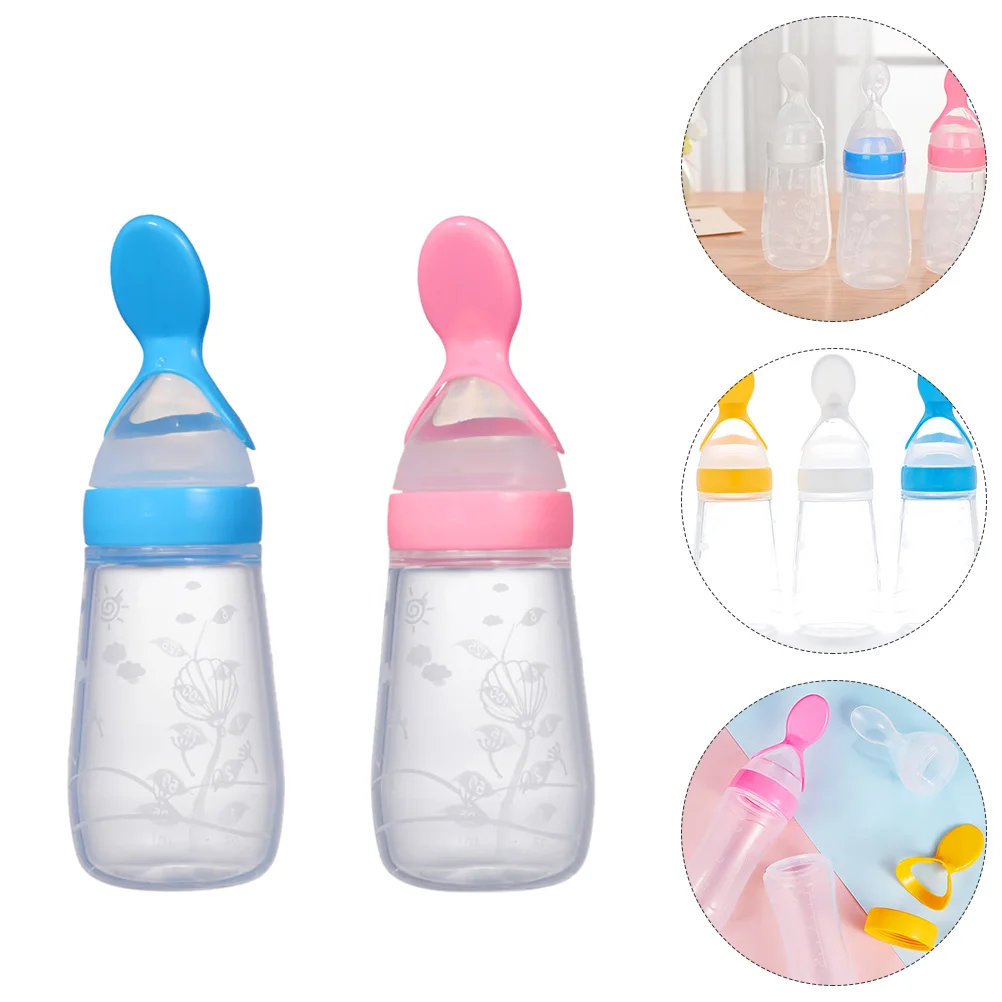 

2Pcs Baby Food Feeders Rice Cereal Bottles 125ml Infant Feeding Containers Leakproof Lids Unique Spoon Design Healthy Growth