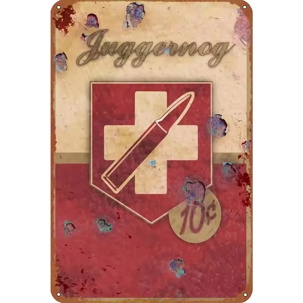 Juggernog Perk Metal Poster Retro Tin Signs Pub Cafe Bar Garage Retro Marks Plaque Iron Painting Wall Poster Home Hanging