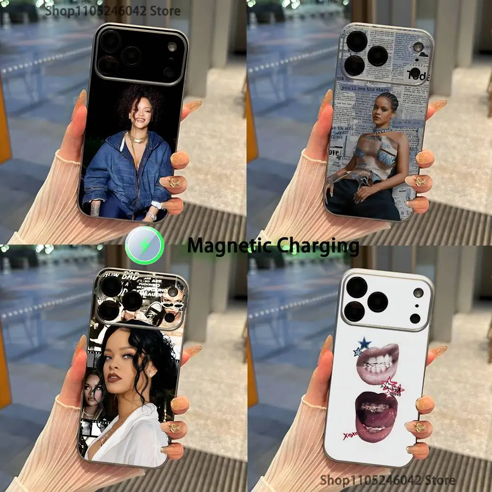 

Singer R-Rihannas For iPhone 17,16,15,14,13,12,11,Pro,Max,Plus Transparent gray Phone Case Magnetic Wireless Charging