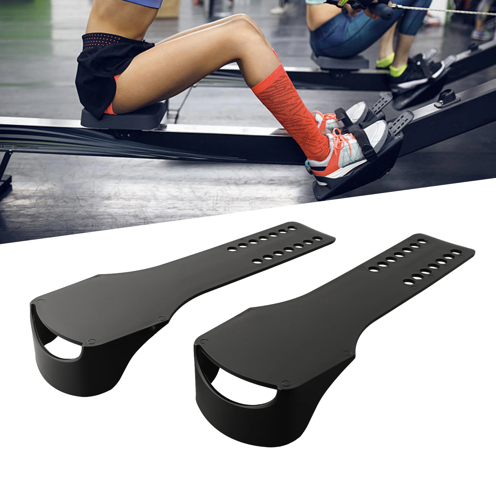 

1Pair Rowing Machine Pedals Fitness Equipment Foot Pedal Accessories Exercise Parts Tool Replacement Pedal 35x7x5cm Black Rubber