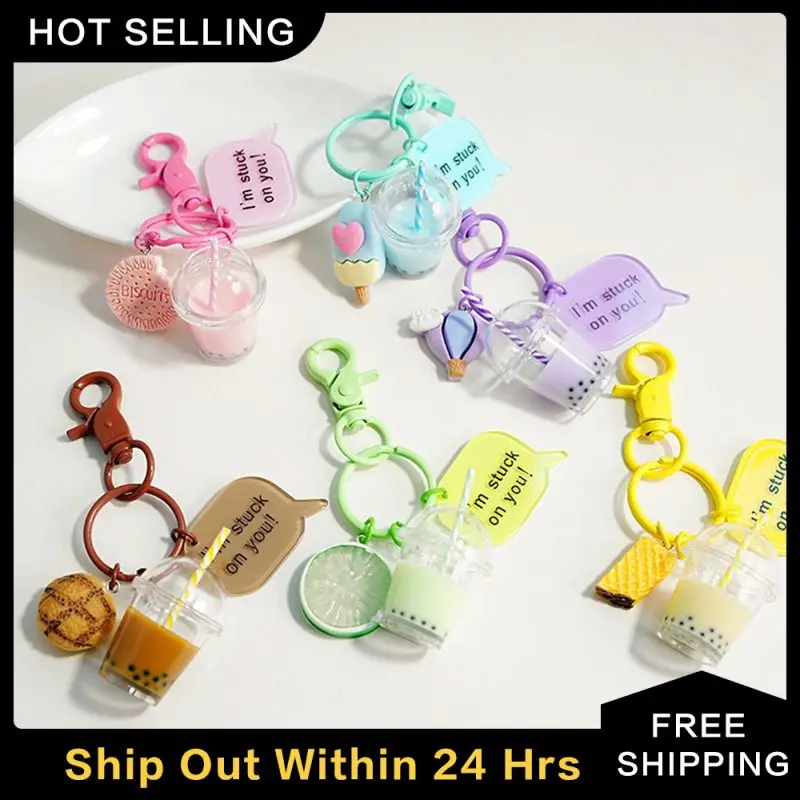 Fashion Resin Keychains Cartoon Ice-cream Bubble Tea Biscuit Pendant Key Rings For Best Friend Women Girl Bag Accessories