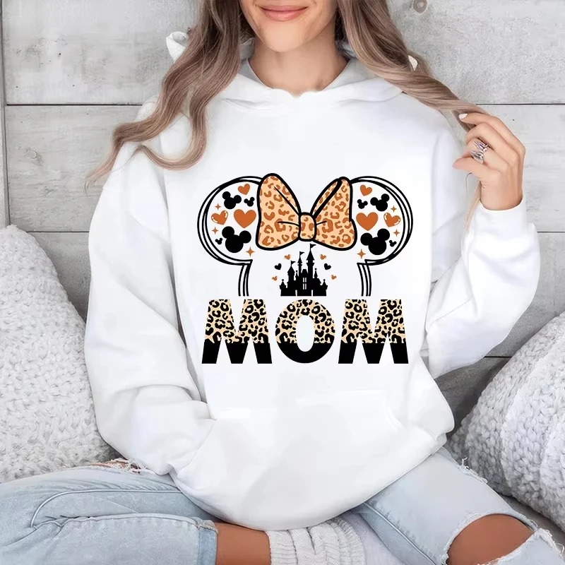 

MINISO Kawaii Mom Minnie Mouse Sports Sweatshirt Adult Clothing Casual Tops Kingdom Print Women's Hooded men andwomen comfort
