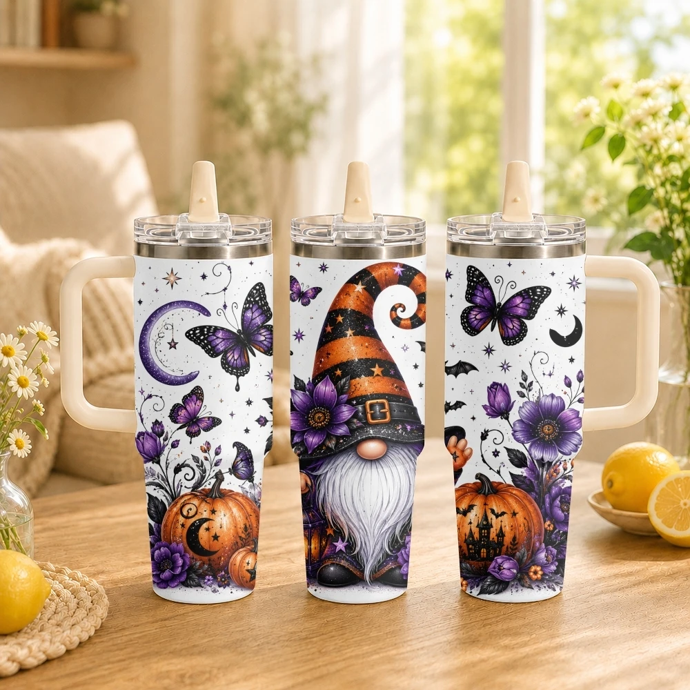 Enchanted Halloween Gnome Vacuum Flasks 40oz Thermal Tumbler with Handle Stainless Steel Vacuum Insulated Water Portable Mug Cup