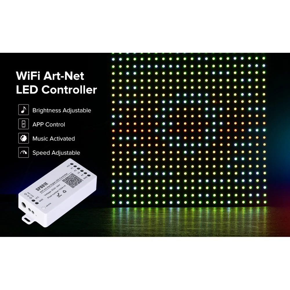 SP801E Wifi Art-Net LED Controller LED Matrix Panel Module WS2812B WS2811 Light Strip controllo Wireless DC5-24V