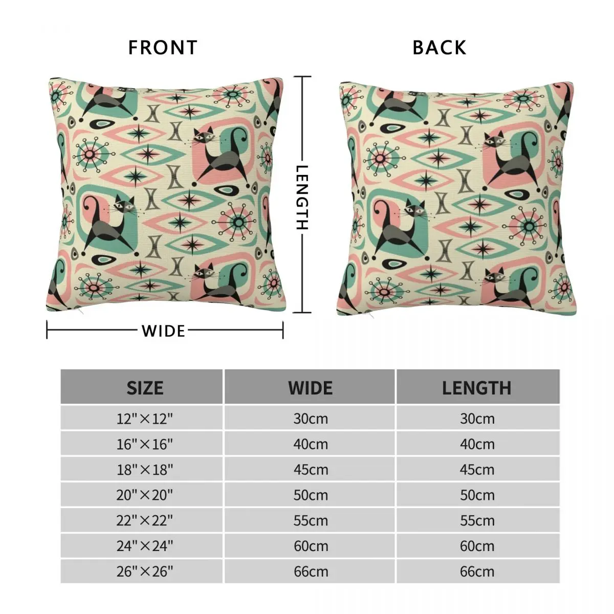 Mid Century Cat Abstract Square Pillowcase Pillow Cover Polyester Cushion Zip Decorative Comfort Throw Pillow for Home Car