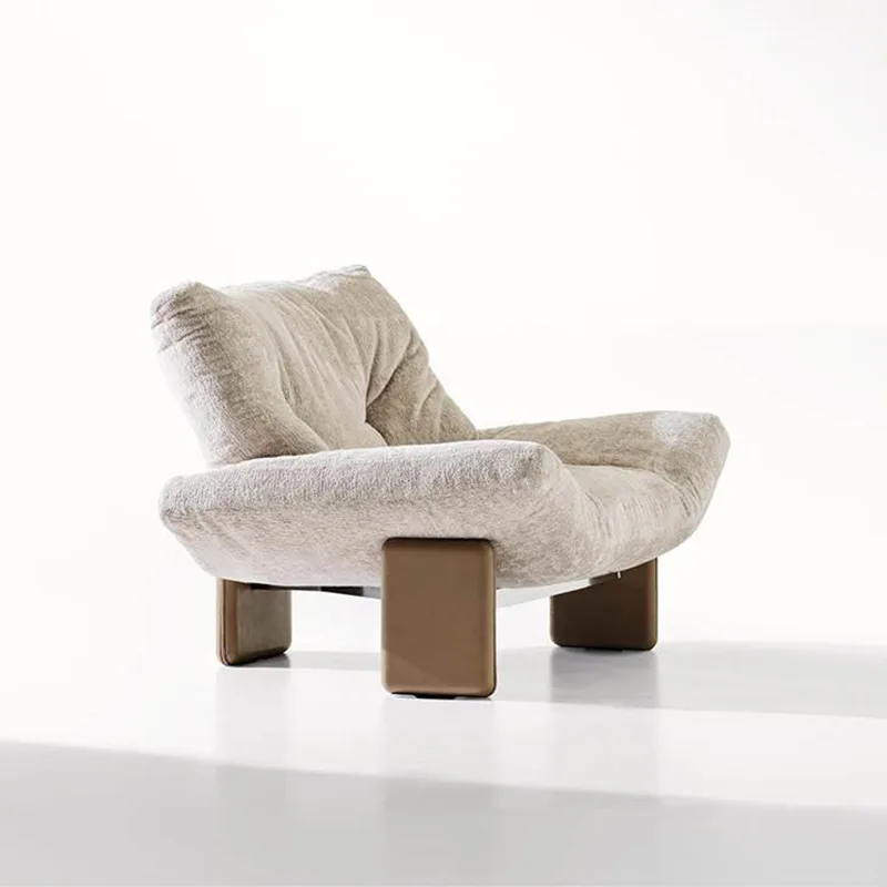 

Designer single sofa chair solid wood light luxury leather retro modern simple living room balcony high-end leisure chair