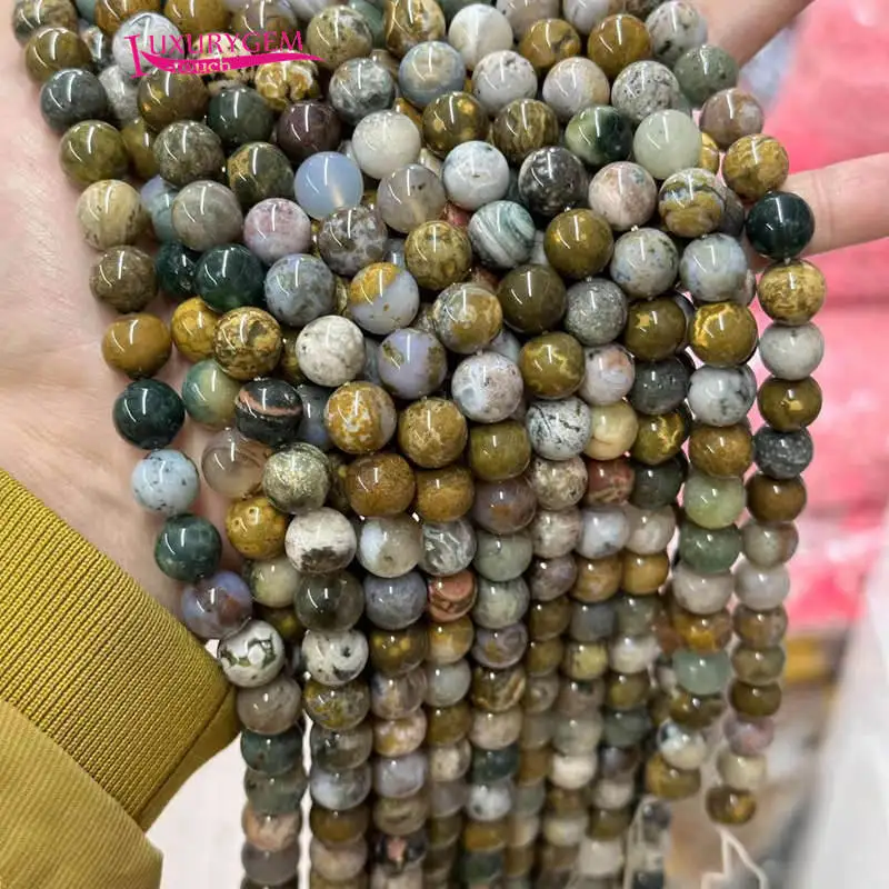 

Natural Ocean Jaspers Stone 8mm 10mm DIY Loose Beads Smooth Round Shape Jewelry Accessories 15 Inch wa19