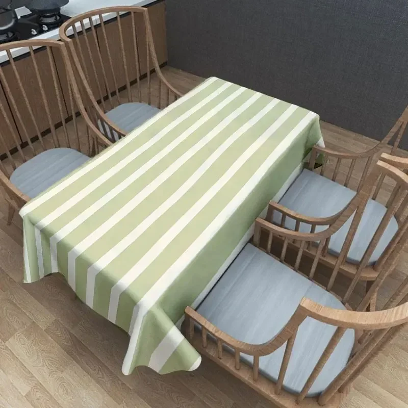 Tablecloth 1 piece, 2D flat, light green and white alternating wave pattern tablecloth, yzb
